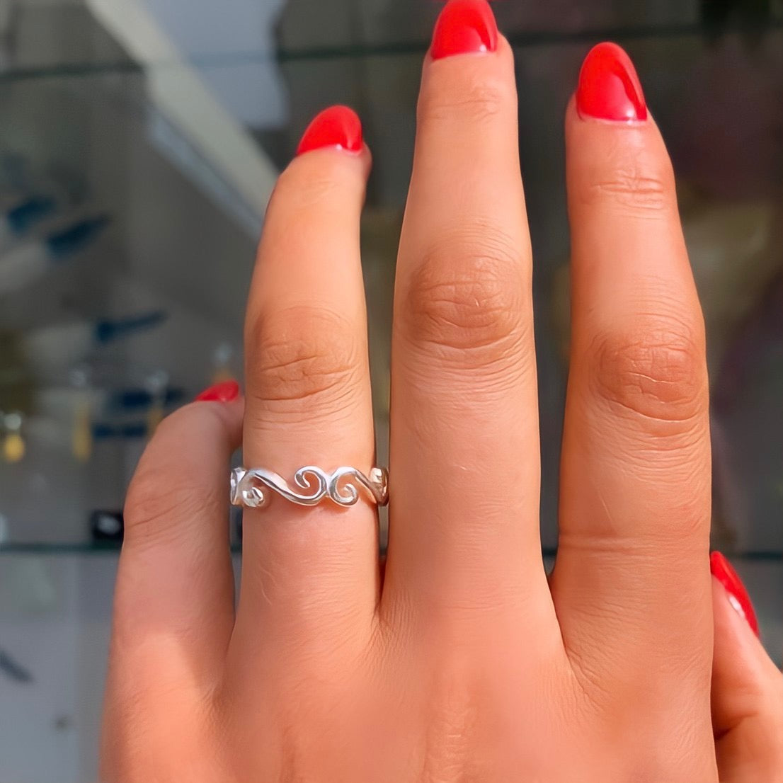 Dainty Sterling Silver Swirl Band Ring - Size J ½