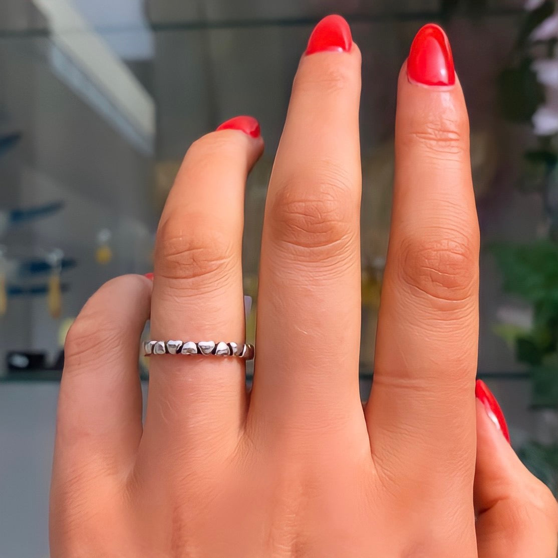 Dainty Sterling Silver Oxidised Heart Band