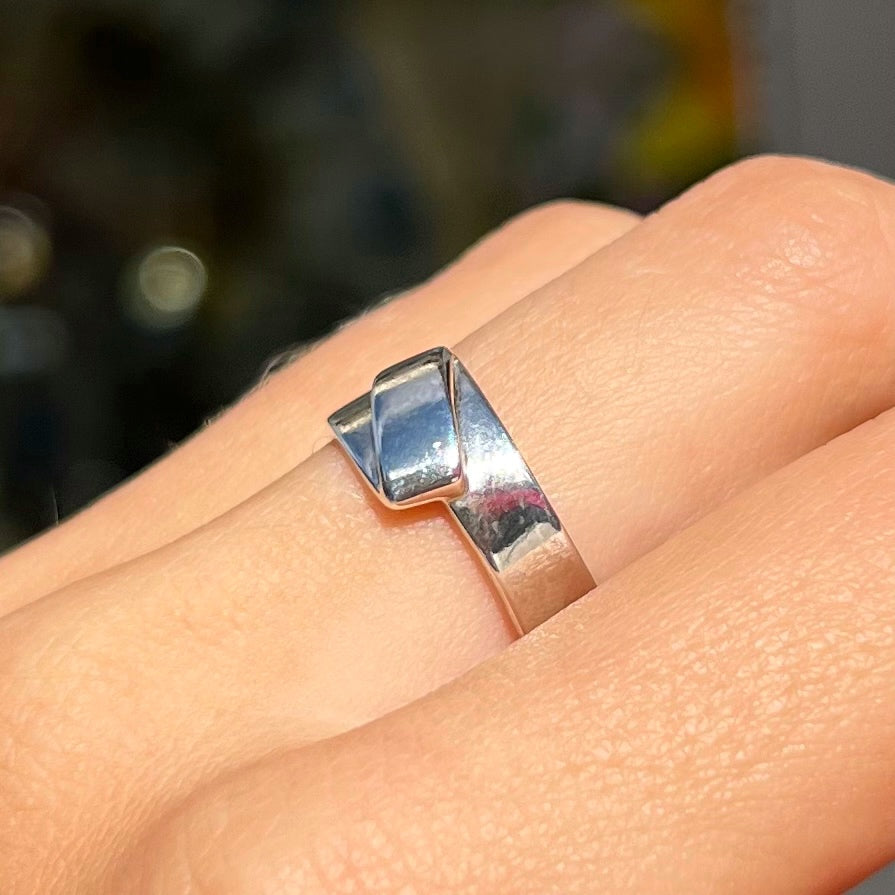 Sterling Silver Fold Design Ring - Size L