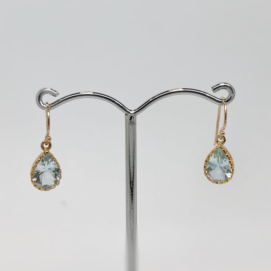9ct Yellow Gold Pear Cut Aquamarine Drop Earrings