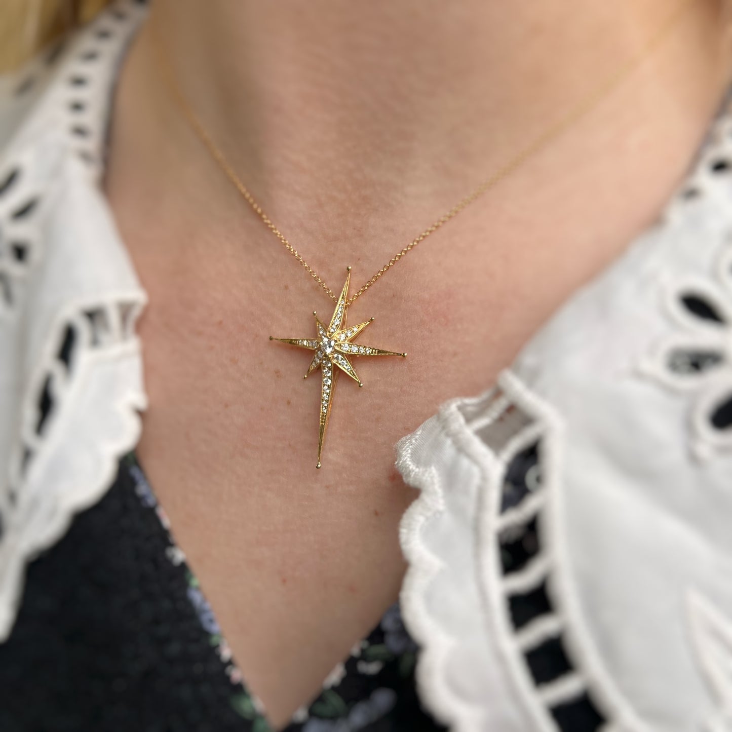 18ct Yellow Gold and Diamond Edwardian Style Star Necklace