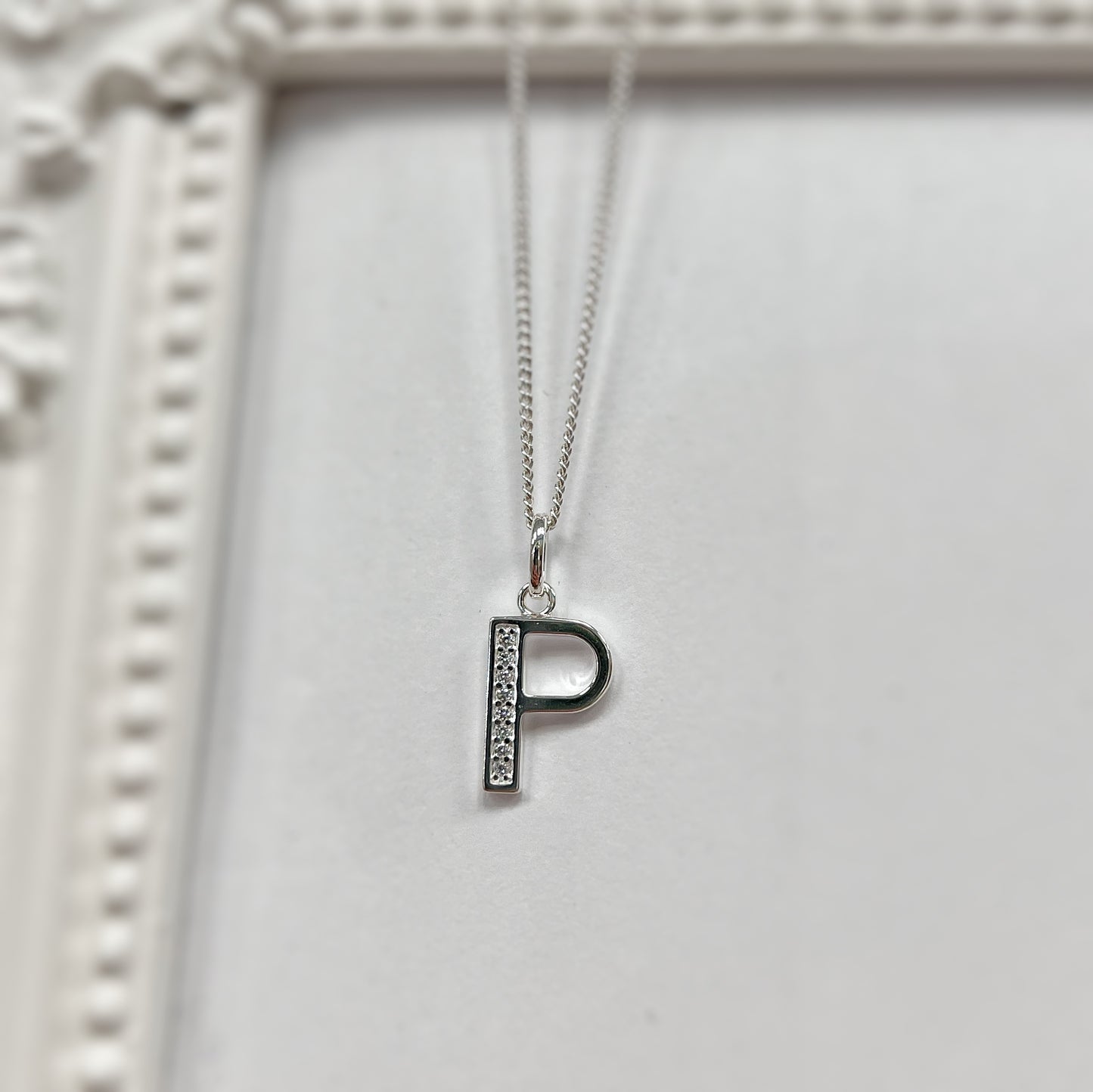 Sterling Silver and Cubic Zirconia Initial Pendant (A-Z Available)