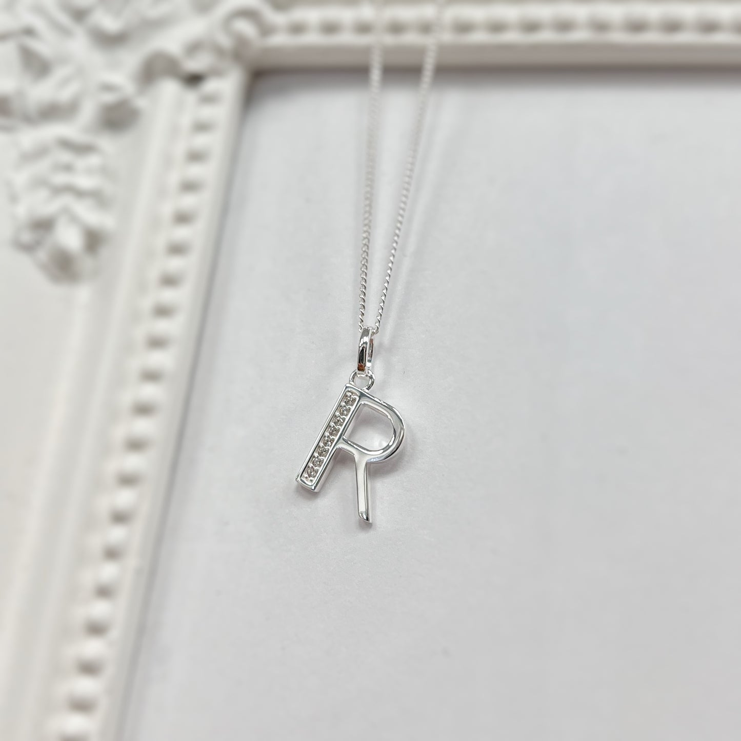 Sterling Silver and Cubic Zirconia Initial Pendant (A-Z Available)