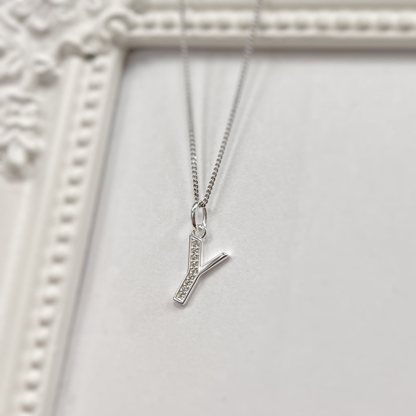 Sterling Silver and Cubic Zirconia Initial Pendant (A-Z Available)