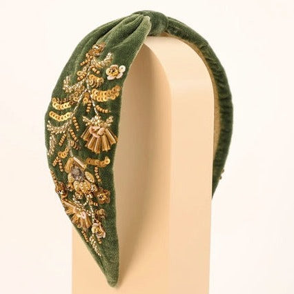 Powder Accessories Embellished Velvet Headband - Fern