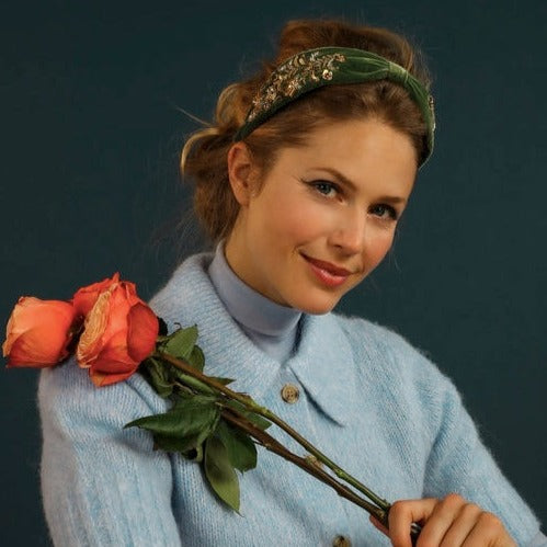 Powder Accessories Embellished Velvet Headband - Fern