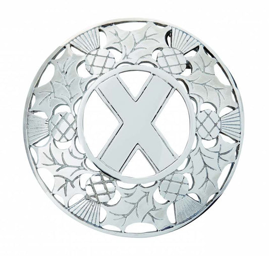Thistle/Saltire Plaid Brooch in Pewter 3.5"
