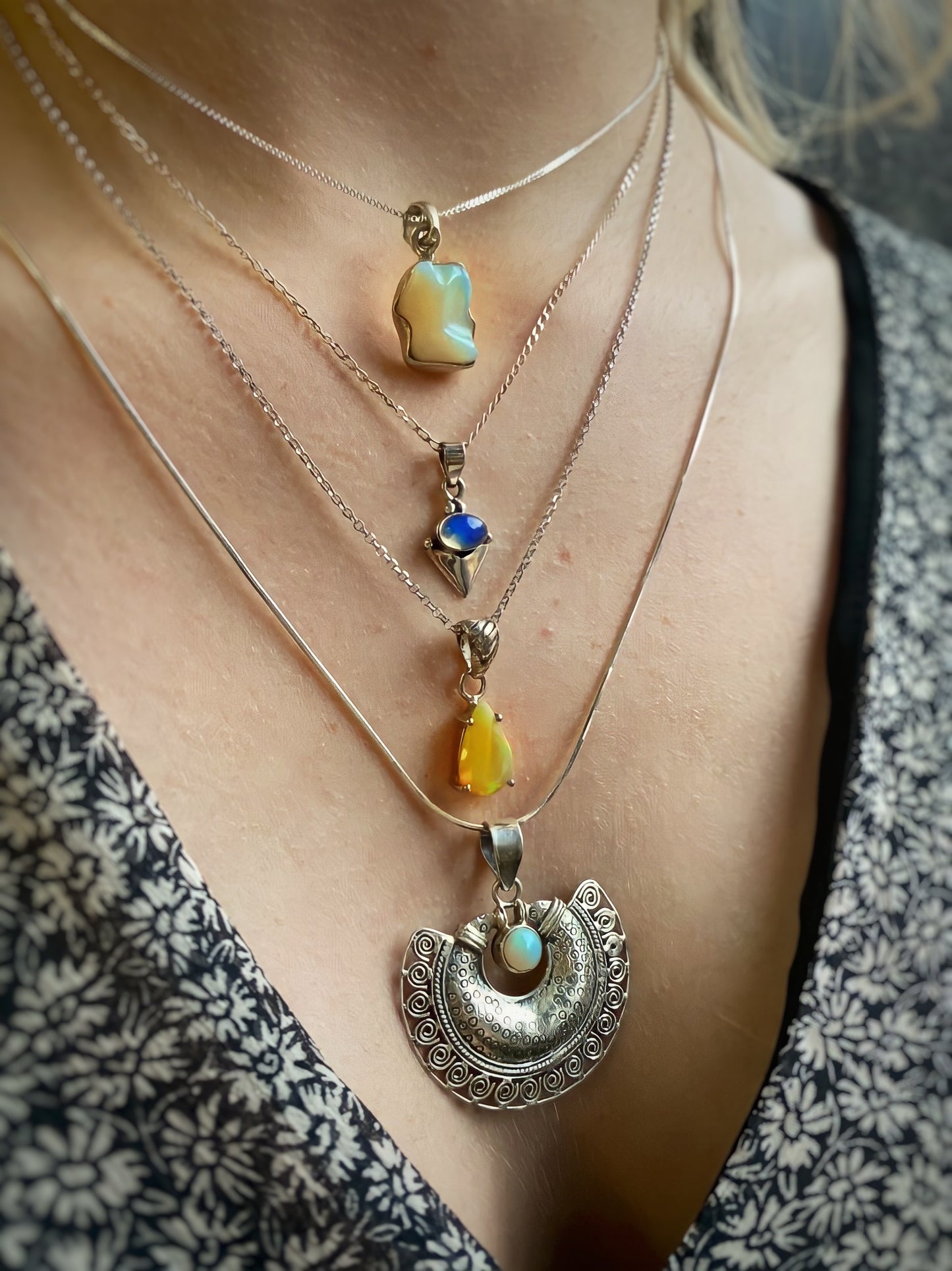 Sterling Silver Pear Cut Orange Fire Opal Necklace