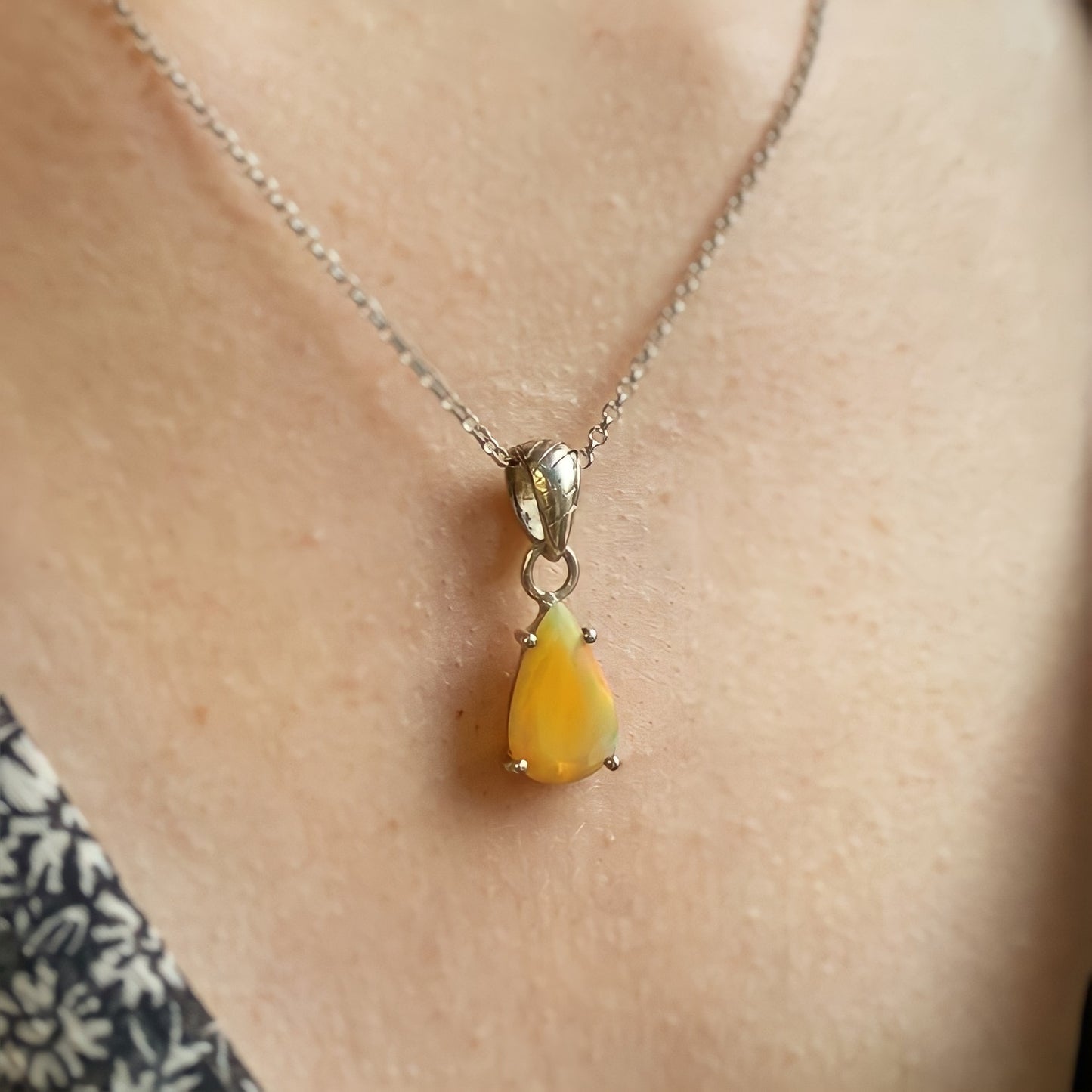 Sterling Silver Pear Cut Fire Opal Pendant