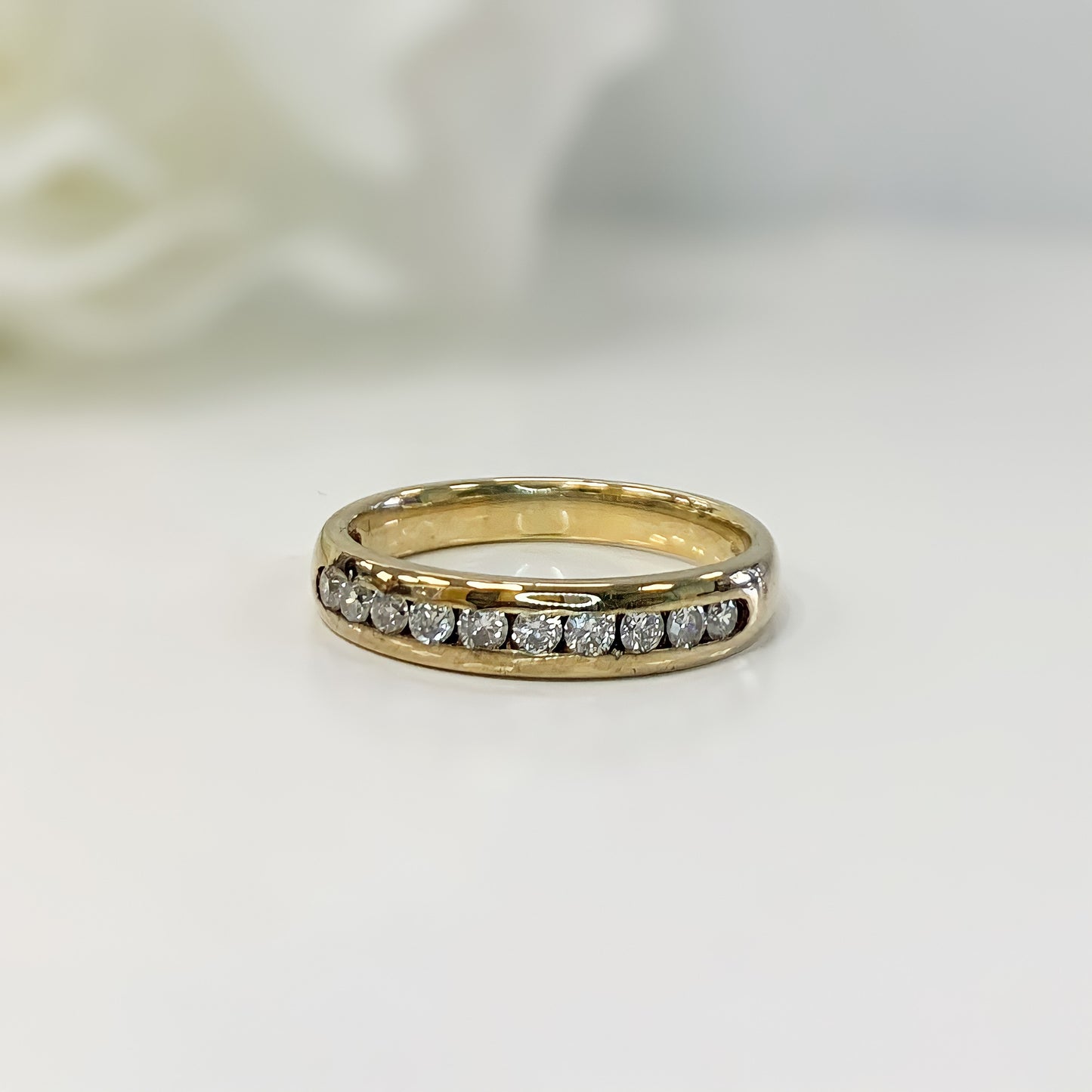 Vintage 9ct Yellow Gold And Diamond Half Eternity Ring - SIZE N