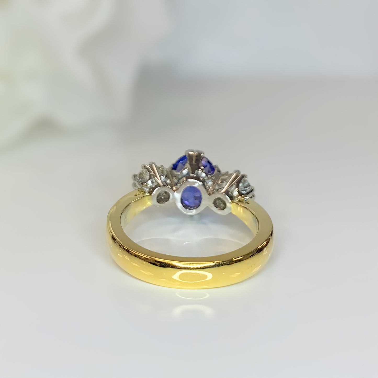 18ct Yellow Gold, Tanzanite And Diamond Trilogy Ring - Size O 1/2