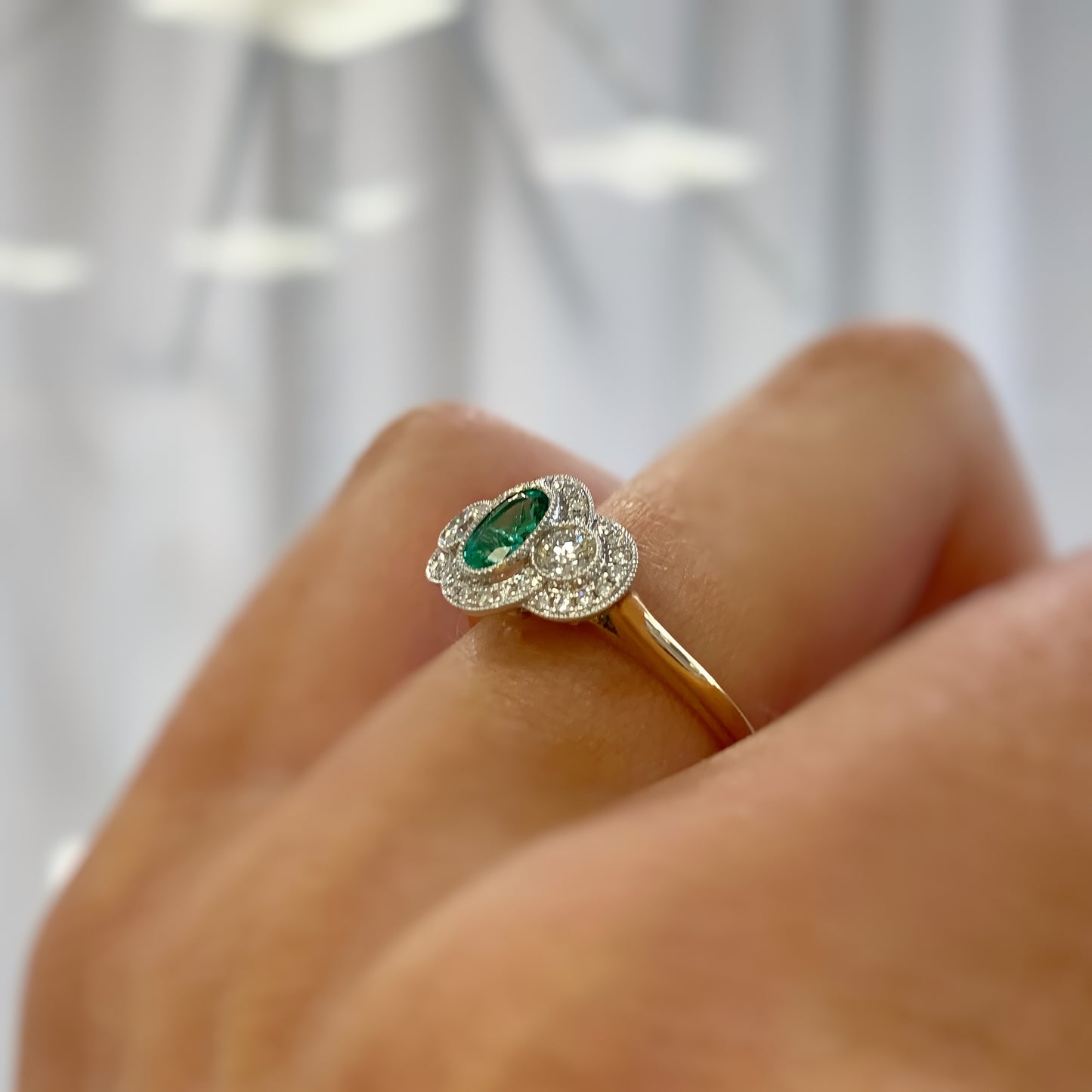 18ct Yellow Gold Art Deco Inspired Emerald And Diamond Ring - SIZE N