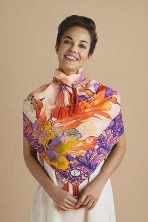 Powder Accessories Tasselled 100% Silk Tropical Hummingbird Scarf
