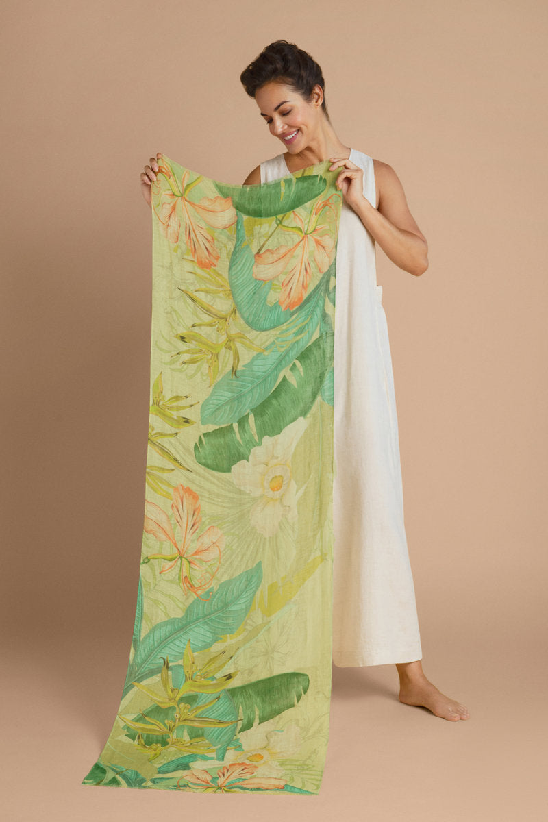 Powder Accessories 100% Linen Delicate Tropics in Sage Scarf
