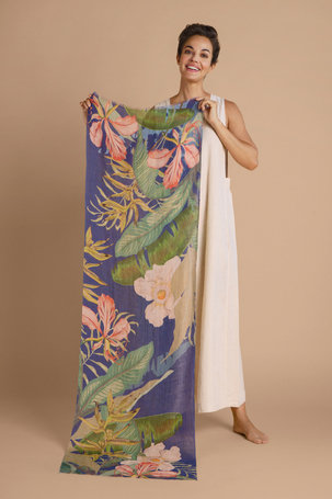 Powder Accessories 100% Linen Delicate Tropics in Indigo Scarf