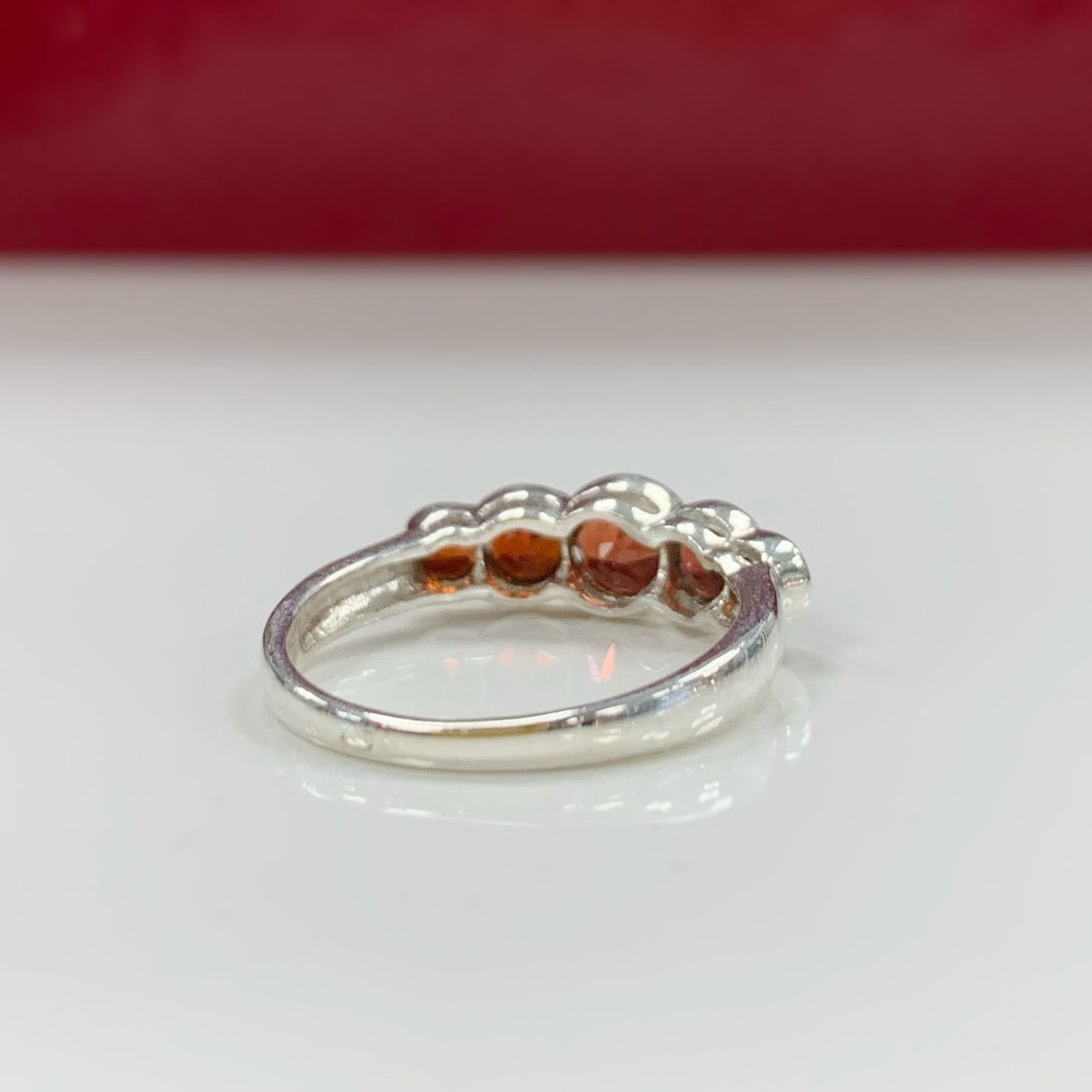 Sterling Silver Round 5 Stone Red Garnet Ring