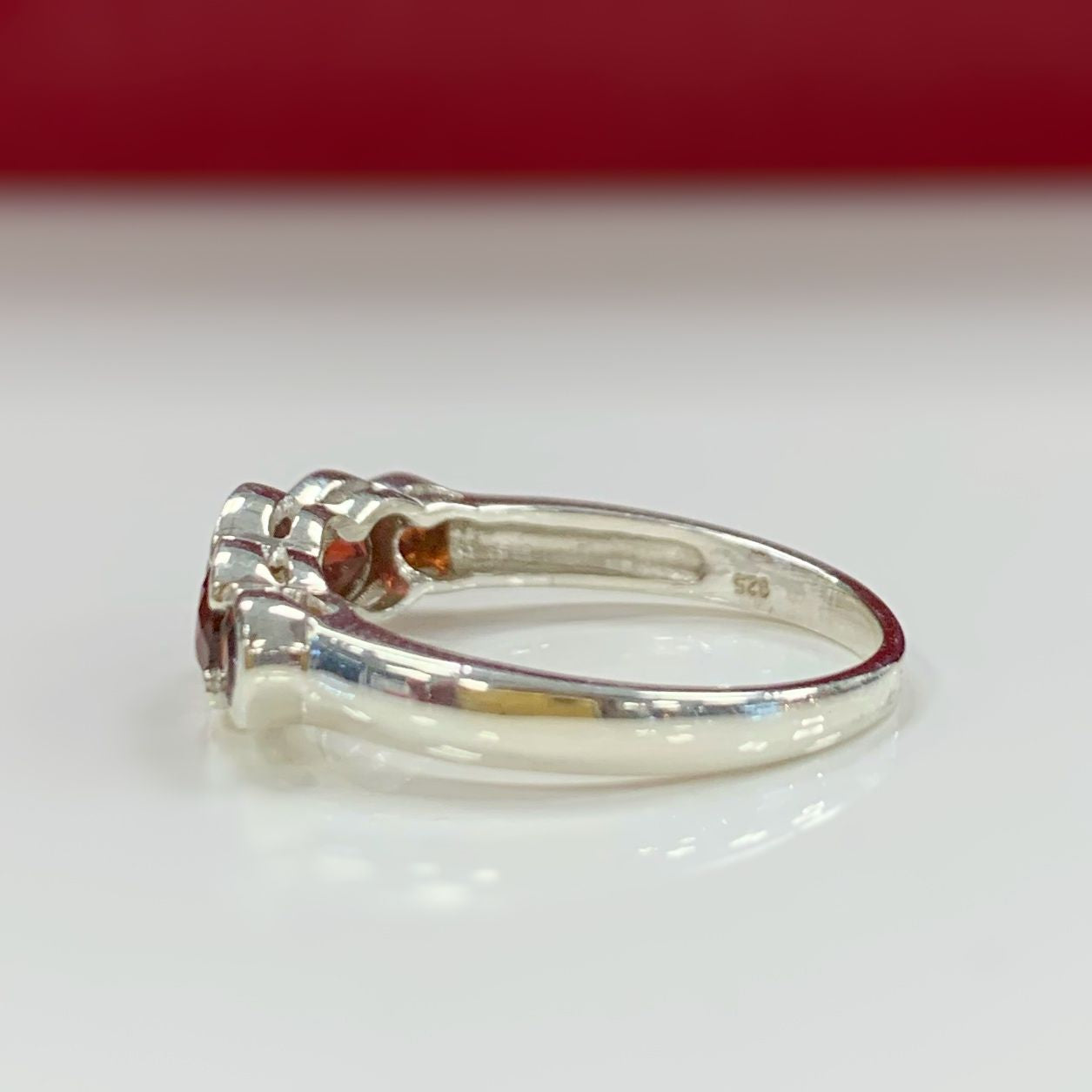 Sterling Silver Round 5 Stone Red Garnet Ring