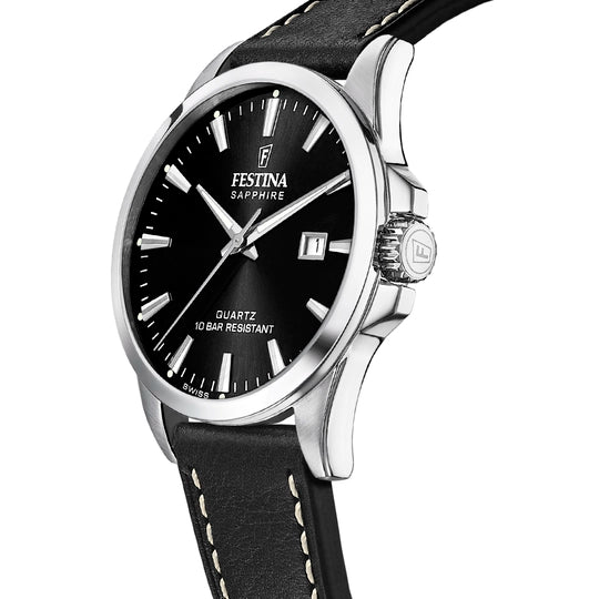 Gent s Festina Stainless Steel Black Leather Strap Watch Eloise