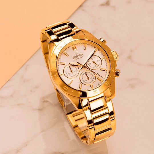 Ladies Festina Gold Boyfriend Stainless Steel Watch Bracelet