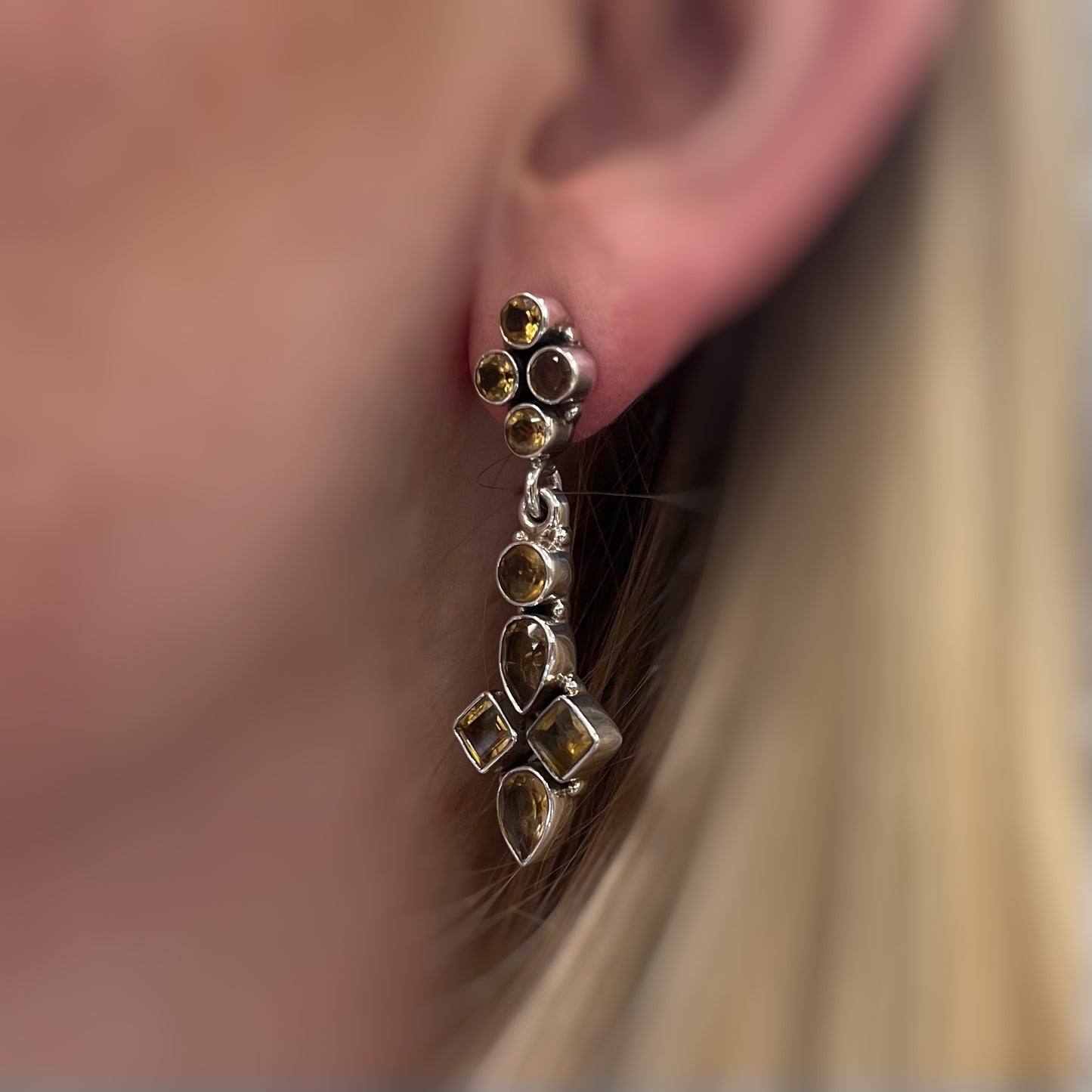 Sterling Silver Citrine Cluster Drop Earrings