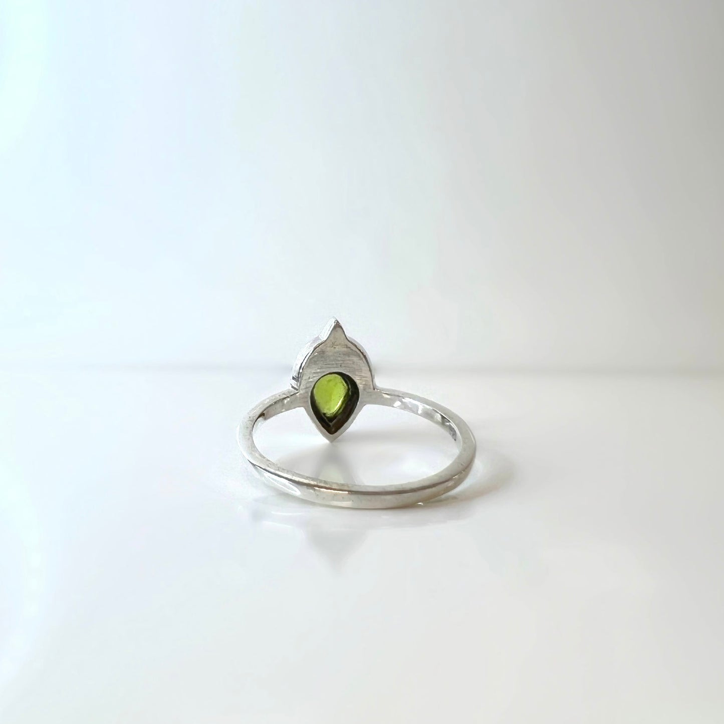 Sterling Silver Bohemian Pear Cut Faceted Peridot Ring