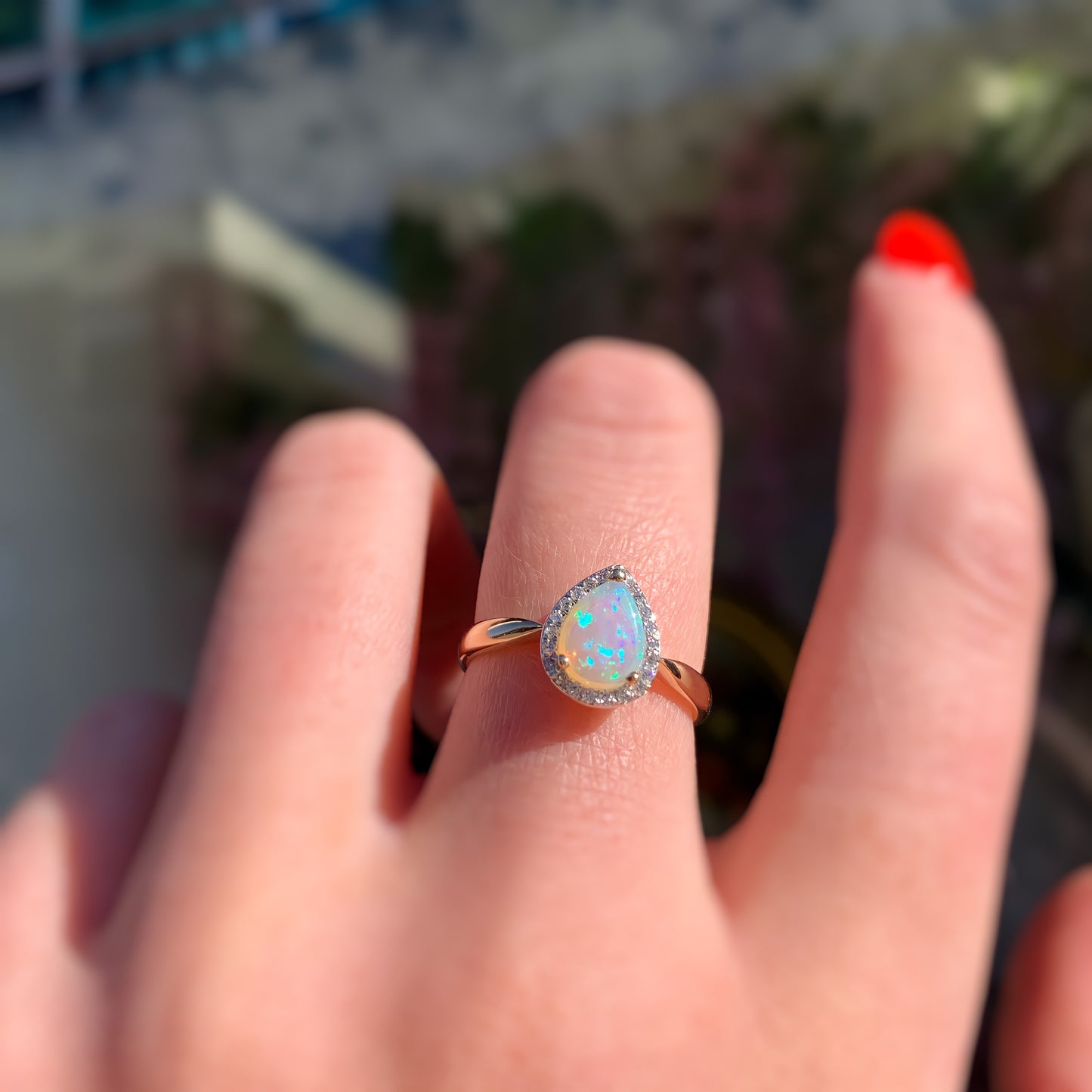 Elegant 9ct Yellow Gold Opal and Diamond Pear Shaped Halo Ring - Size N ½