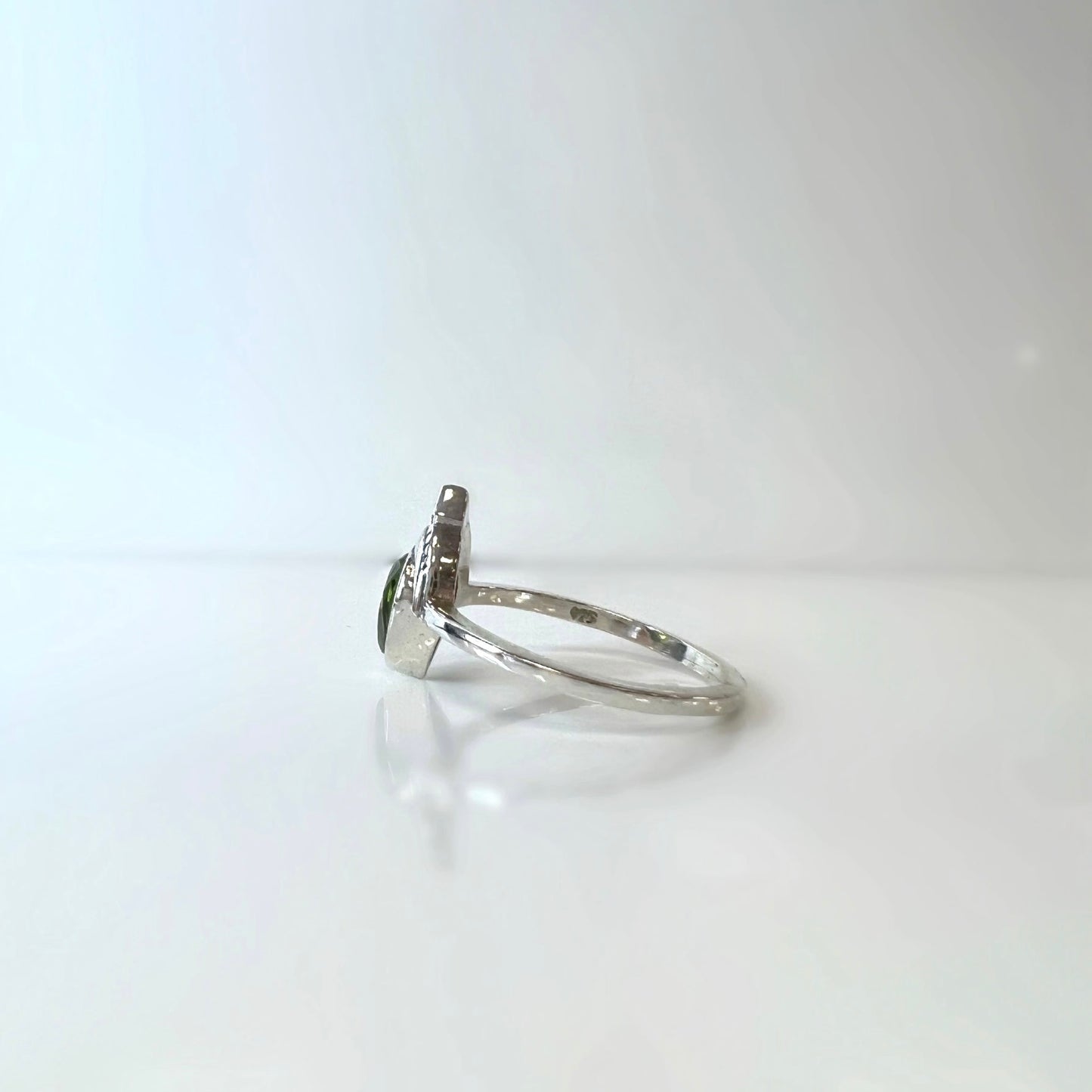 Sterling Silver Bohemian Pear Cut Faceted Peridot Ring
