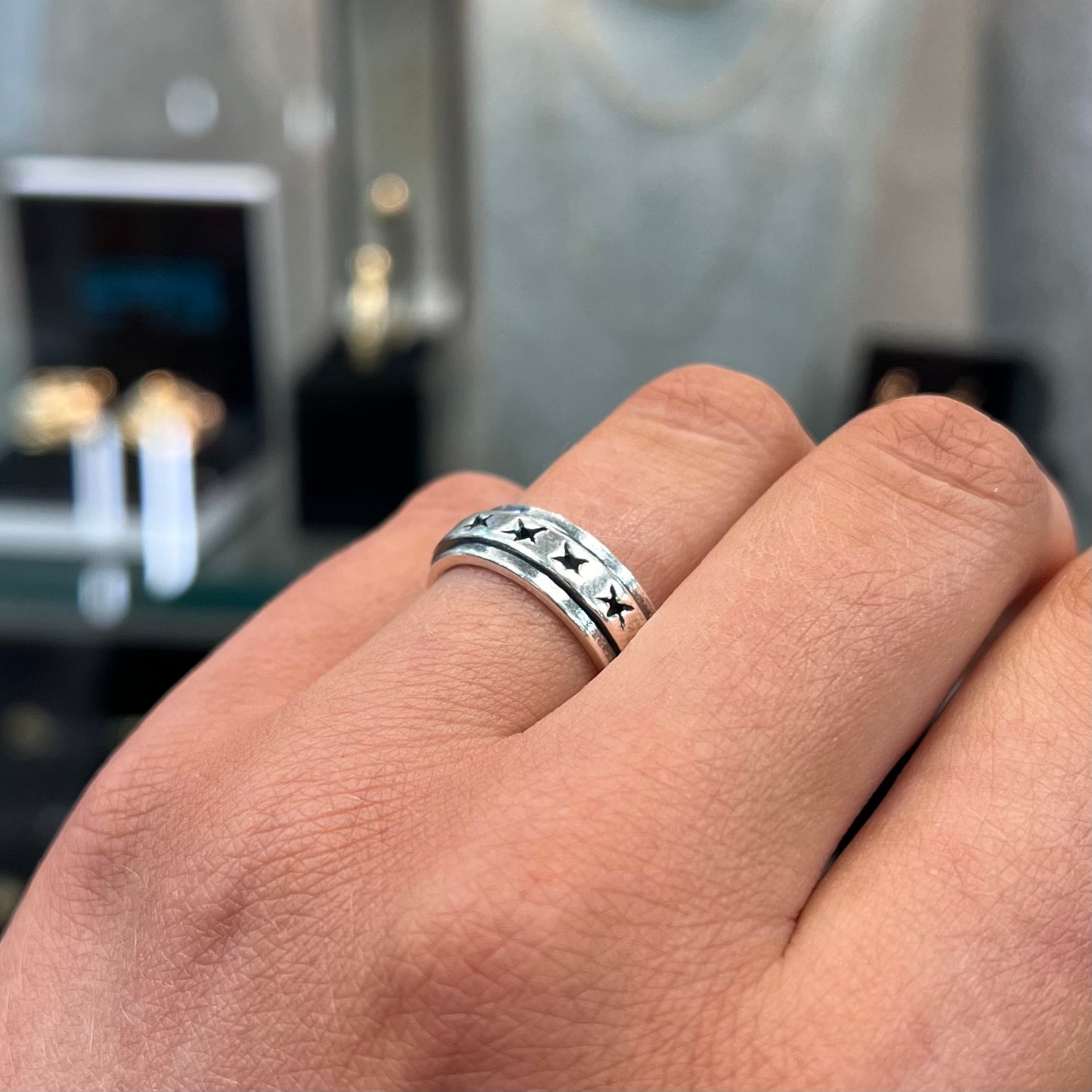 Sterling Silver Star Spinner Ring - Size L