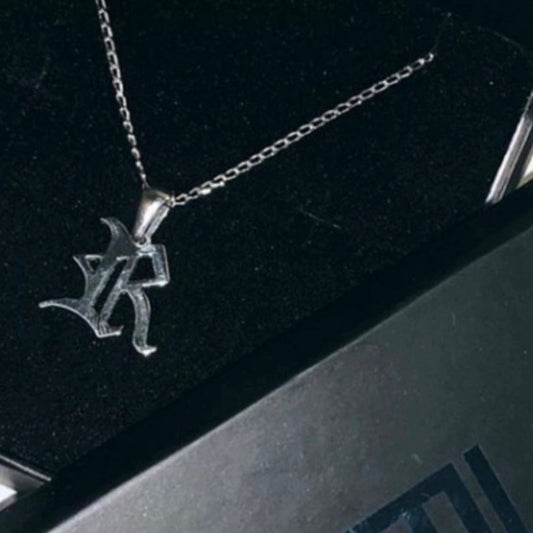 Personalised Gothic One Letter Necklace - Sterling Silver