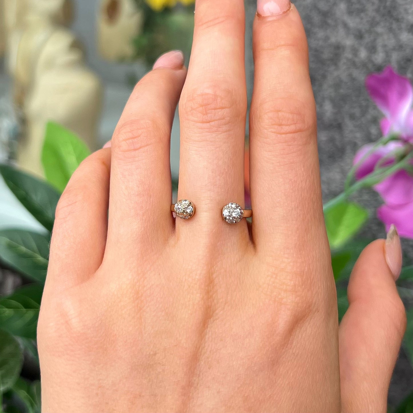 Vintage 9ct Yellow Gold Cubic Zirconia Open Design Adjustable Ring