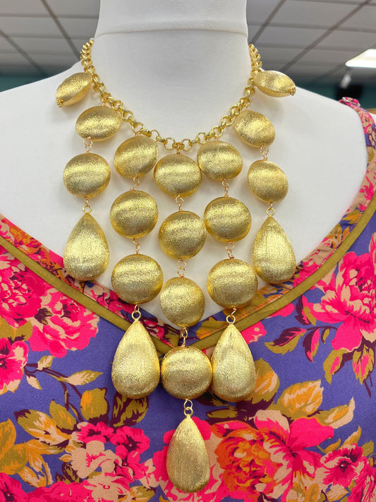 18ct Yellow Gold Plated Chunky Graduated Statement Bib Necklace