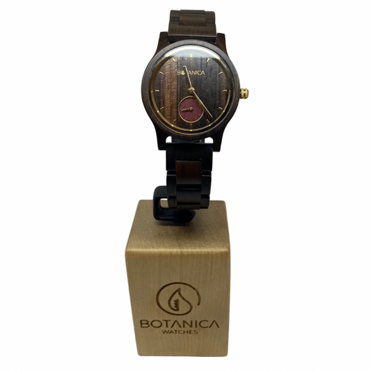 Men’s Botanica vegan wooden watch with gold detailing and dual watch face