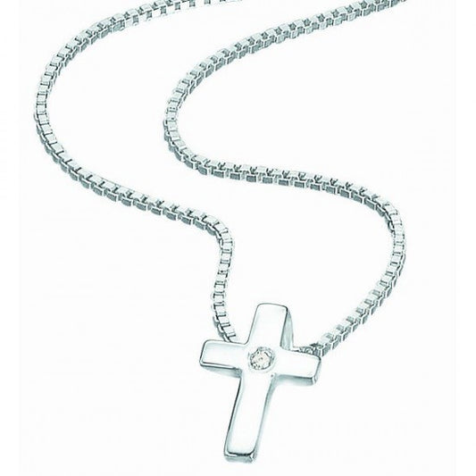 ‘D for Diamond’ Sterling Silver & Diamond Small Cross Children’s Necklace
