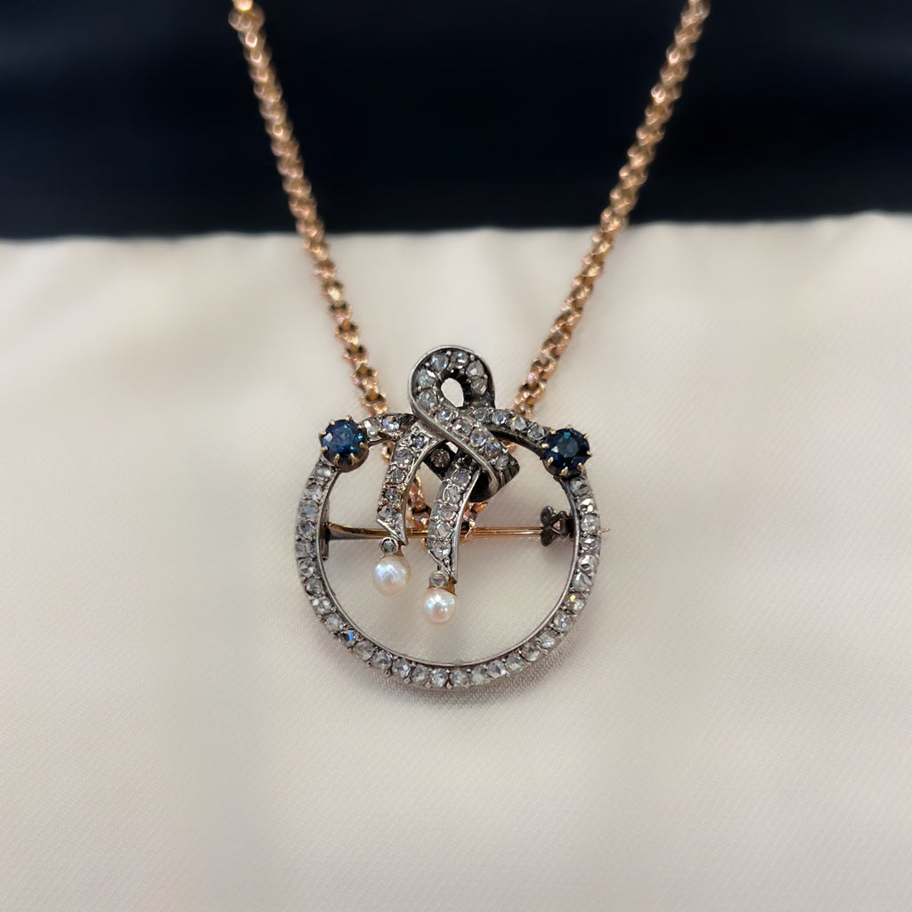 Victorian Sapphire, Pearl and Rose Cut Diamond Brooch