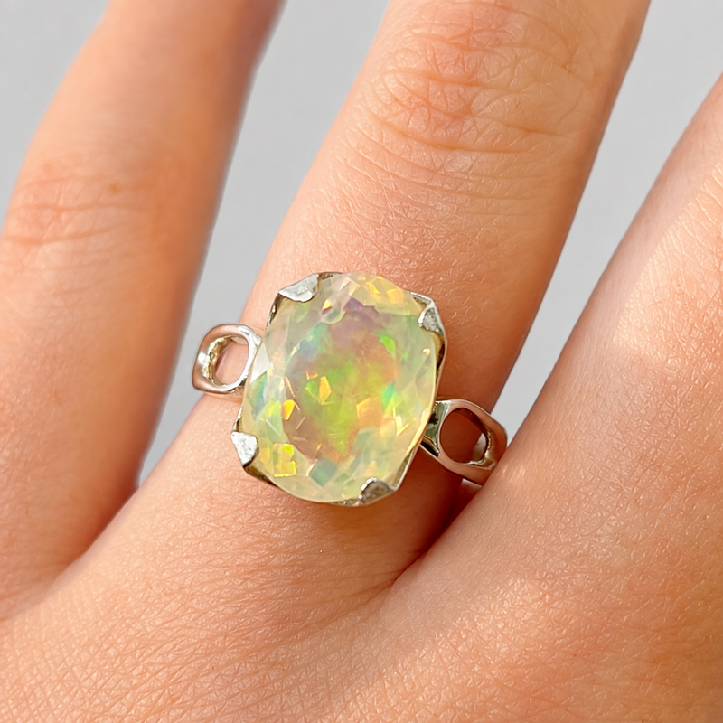 Natural Opal Sterling Silver Cocktail Ring | Size O
