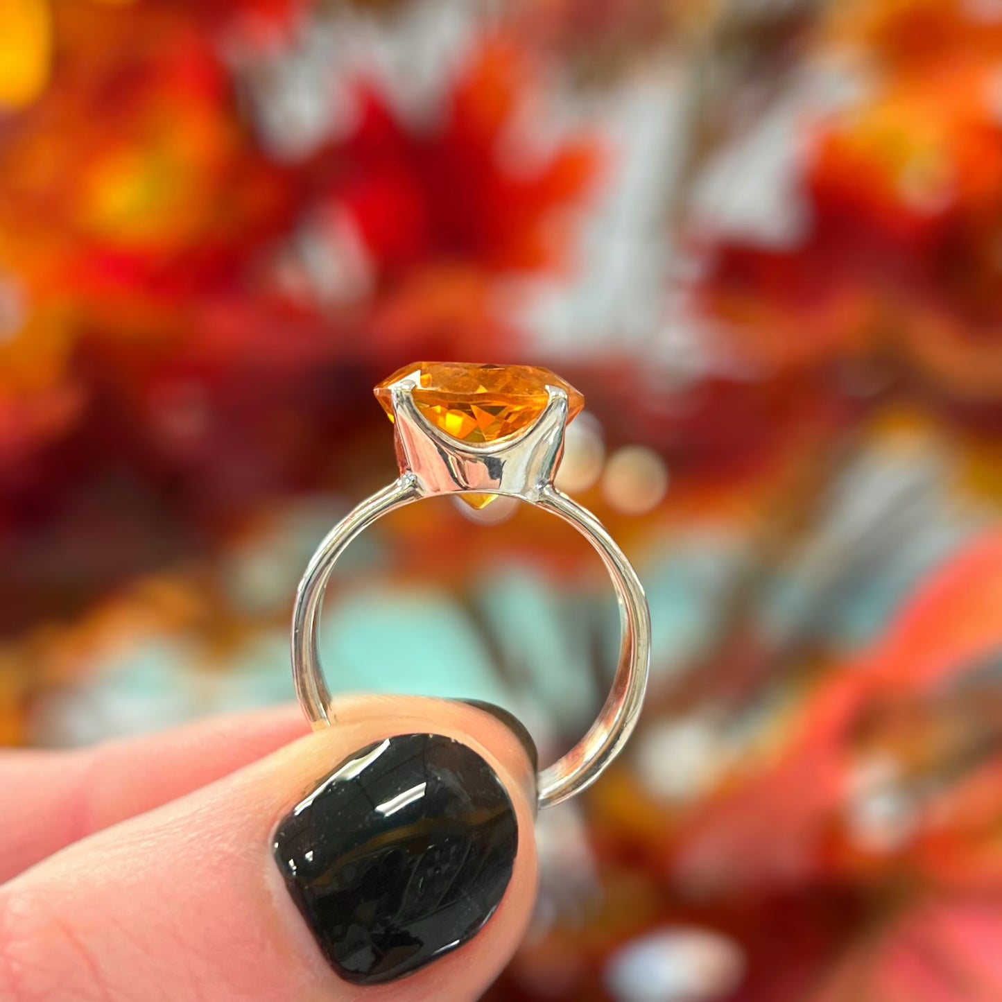 Incredible Sterling Silver Round Madeira Citrine Ring - Size M