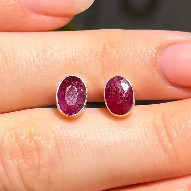 Oval Cut Ruby Sterling Silver Stud Earrings