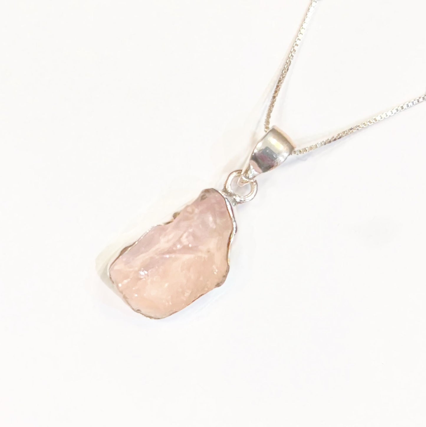Pink Rose Quartz Sterling Silver Pendant & Chain