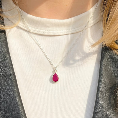 Pear Ruby Sterling Silver Dainty Necklace