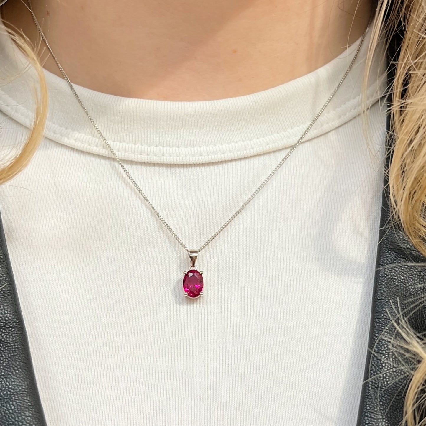 Sterling Silver Oval-Cut Lab-Grown Ruby Matching Necklace and Earring Set