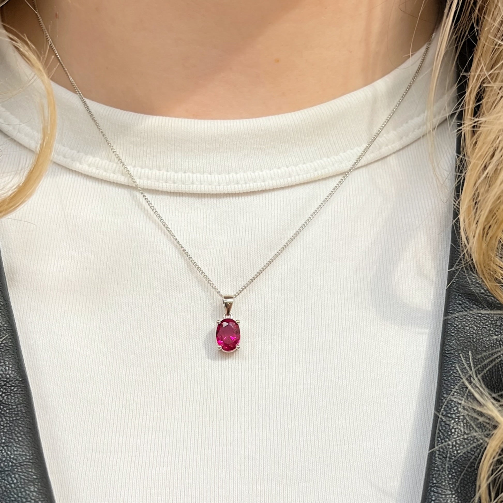 Oval-Cut Lab-Grown Ruby Sterling Silver Matching Necklace and Earring Set
