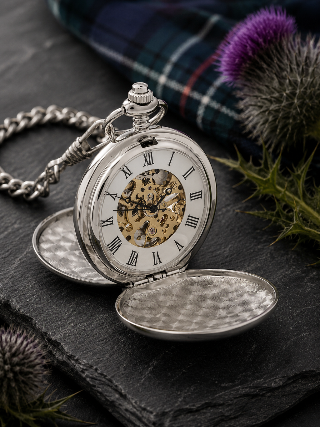 Matt Scottish Thistle Mechanical Pocket Watch
