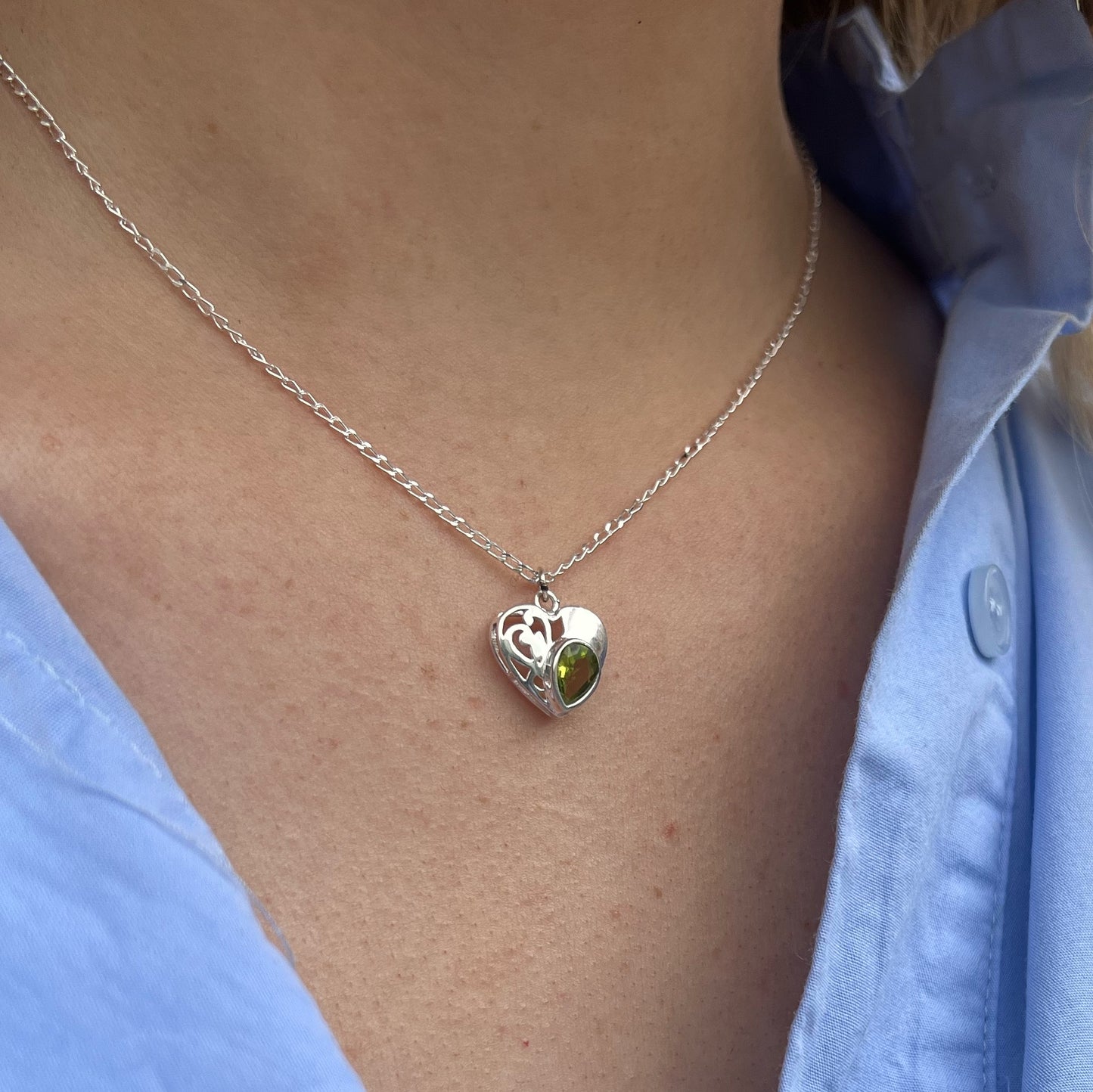 Sterling Silver Peridot Heart Necklace