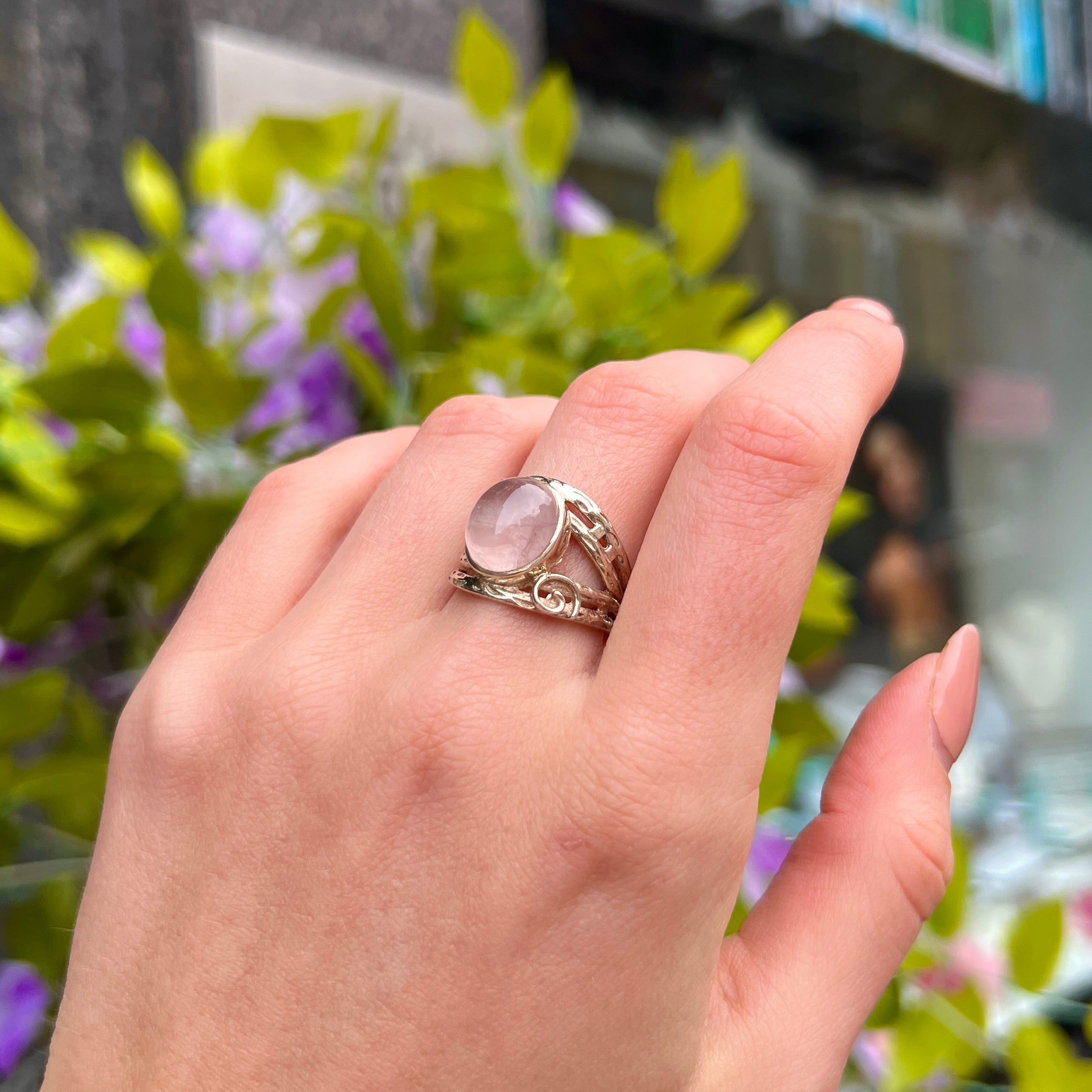 Handmade Rose Quartz Sterling Silver Ring