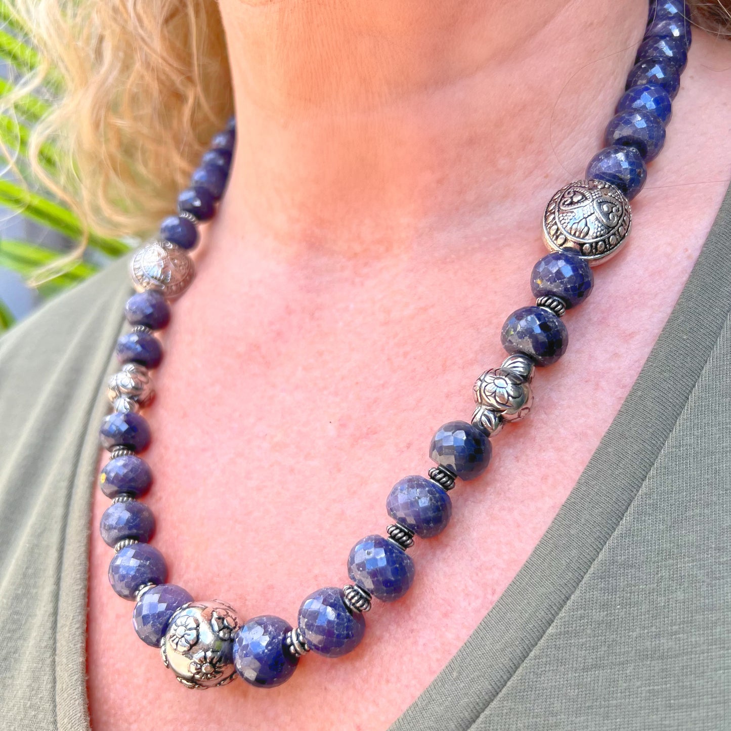 Sterling Silver Blue Sapphire Beaded Necklace