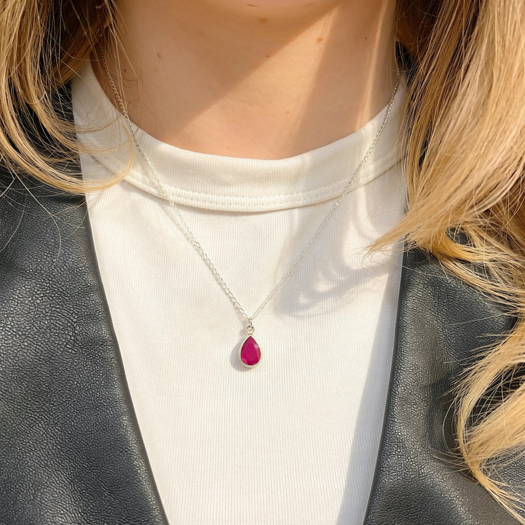 Pear Ruby Sterling Silver Dainty Necklace