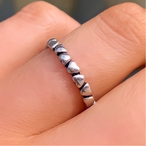 Dainty Sterling Silver Oxidised Heart Band