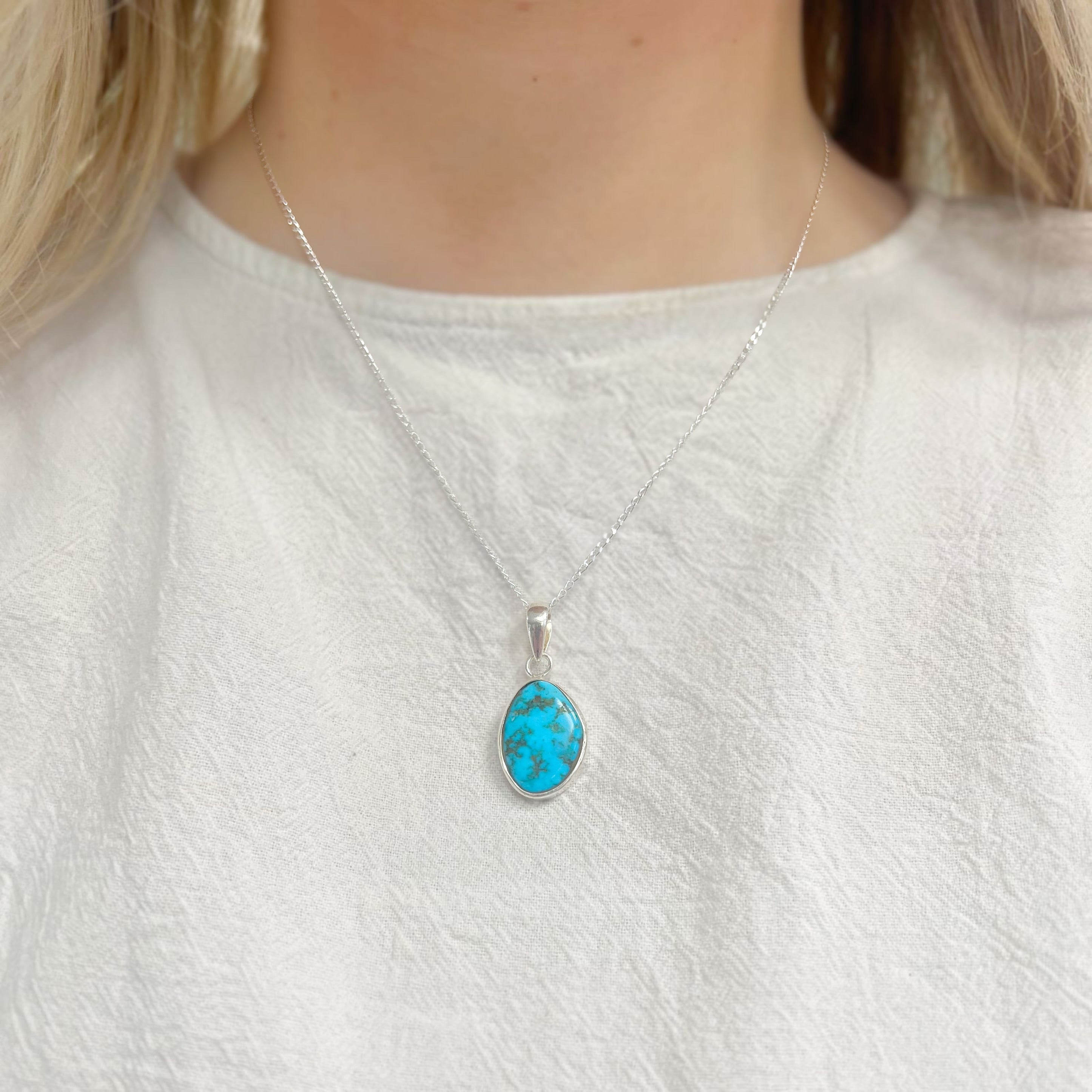 Irregular Shaped Turquoise Sterling Silver Necklace