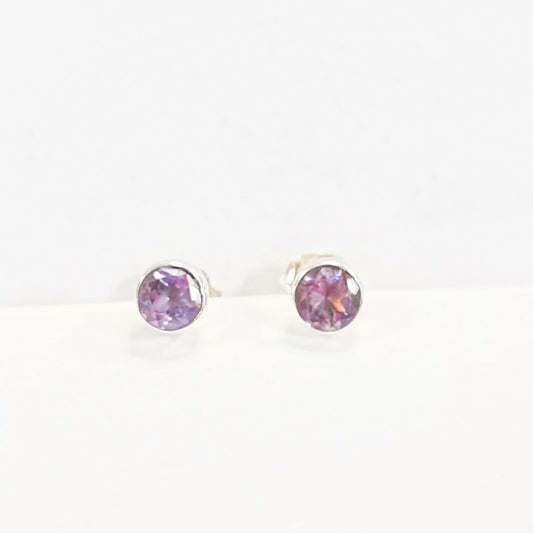 Dainty Sterling Silver Amethyst Stud Earrings