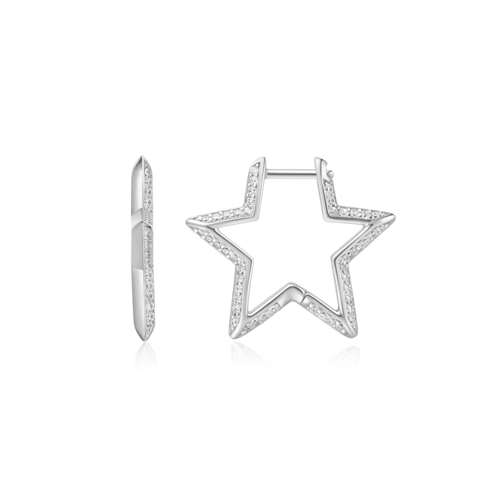 Pre-Order | Medium Silver Star Pave Hoop Earrings | Ania Haie